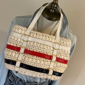 Vintage summer straw red , cream and white handbag memorial Fourth of July